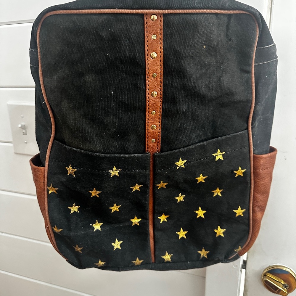 Mona B canvas backpak with leather trim